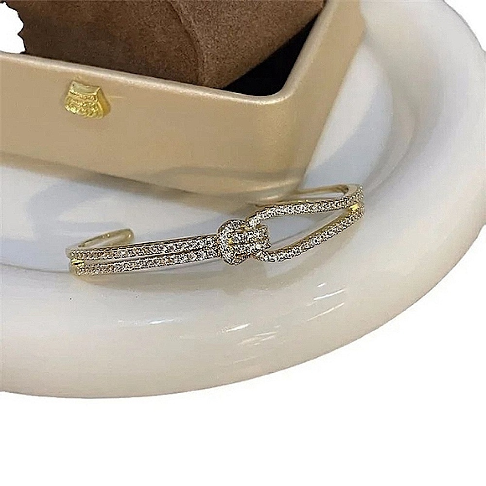 Women's 18k Gold Plated Knot Bling Simulated Diamond Cuff Bracelet, Adjustable